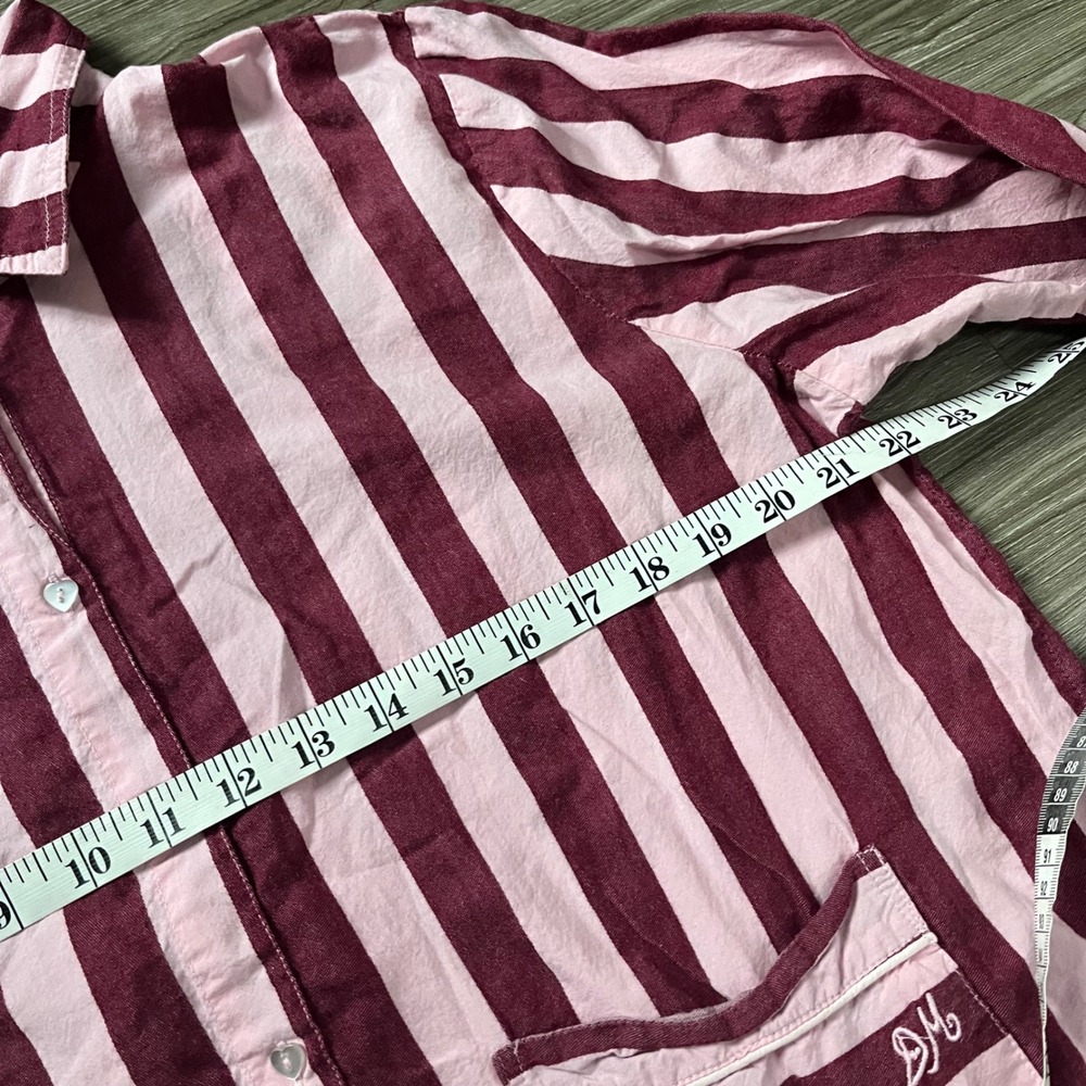 Damson Madder Burgundy Pink Striped Pajama Shirt Heart Buttons Size 14 - Picture 7 of 7